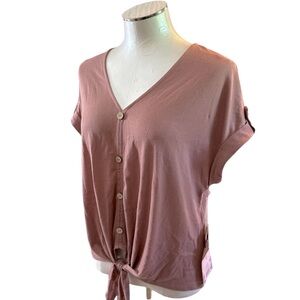 Parallel Skies Women’s Short Sleeve Button Front Tie Blouse size Small